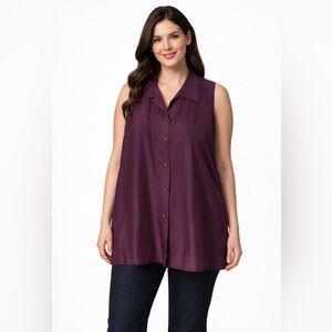 100% silk tunic old money Women's Sleeveless Purple collared top size large